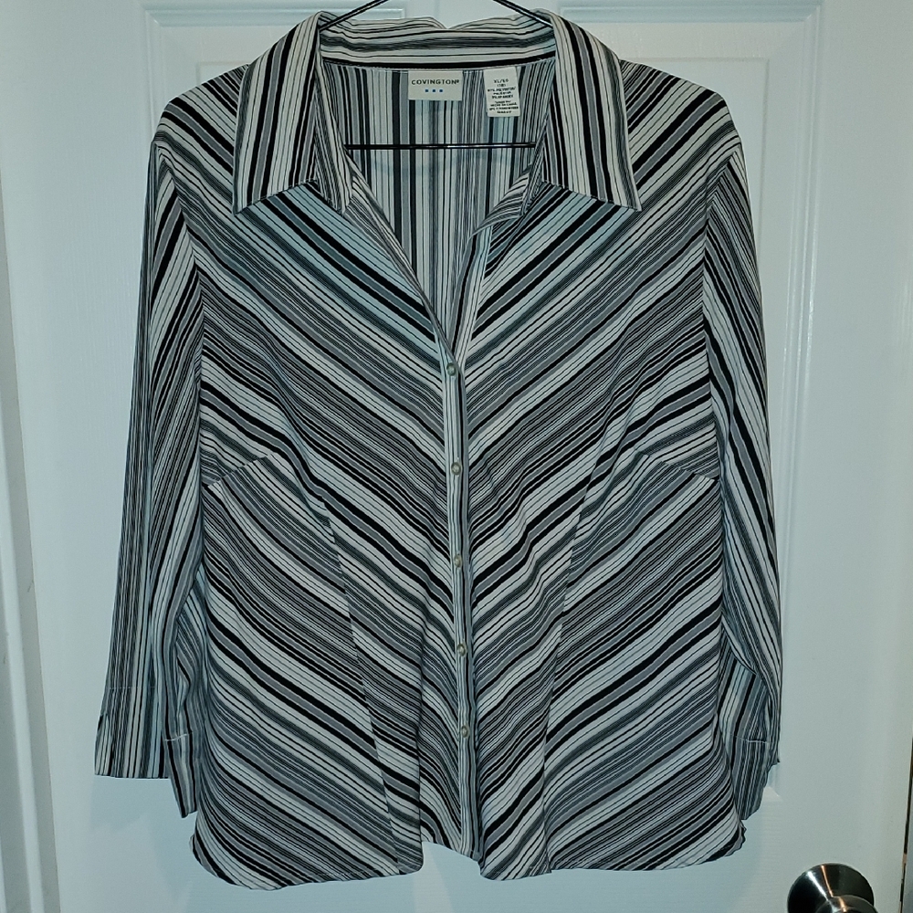 Covington Black and White Striped Button-Down Shirt